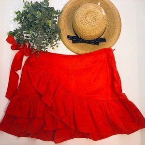 NWT Topshop Red Orange Ruffle Wrap Skirt 14